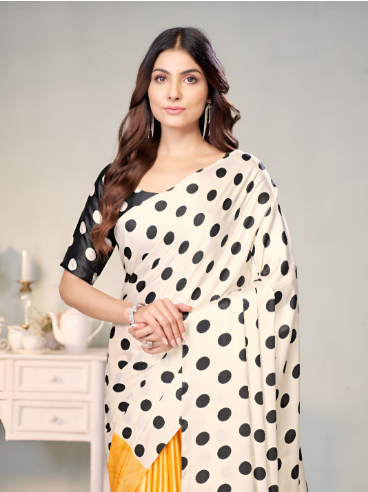 Hansika Motwani Polka Dot and Mustard Contrast Saree