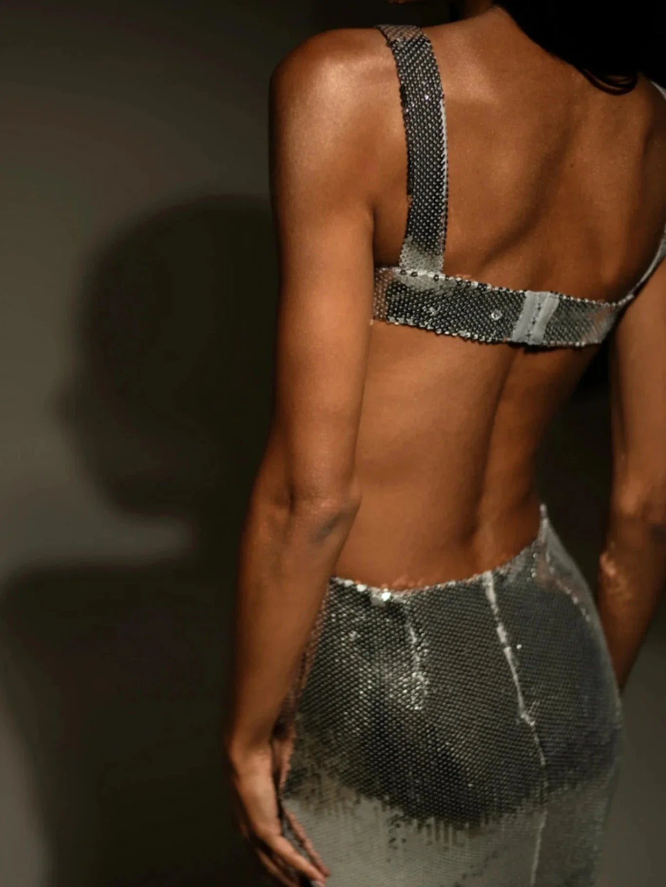 Nushrat Bronze Shimmer Sequin Evening Gown