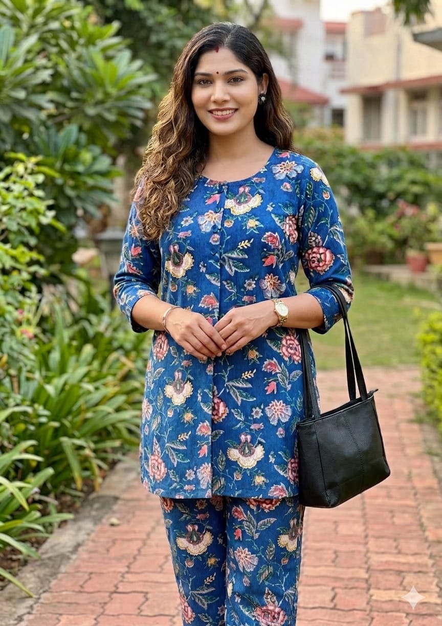 Aditi Rao Hydari Inspired Royal Blue Floral Co-ord Set