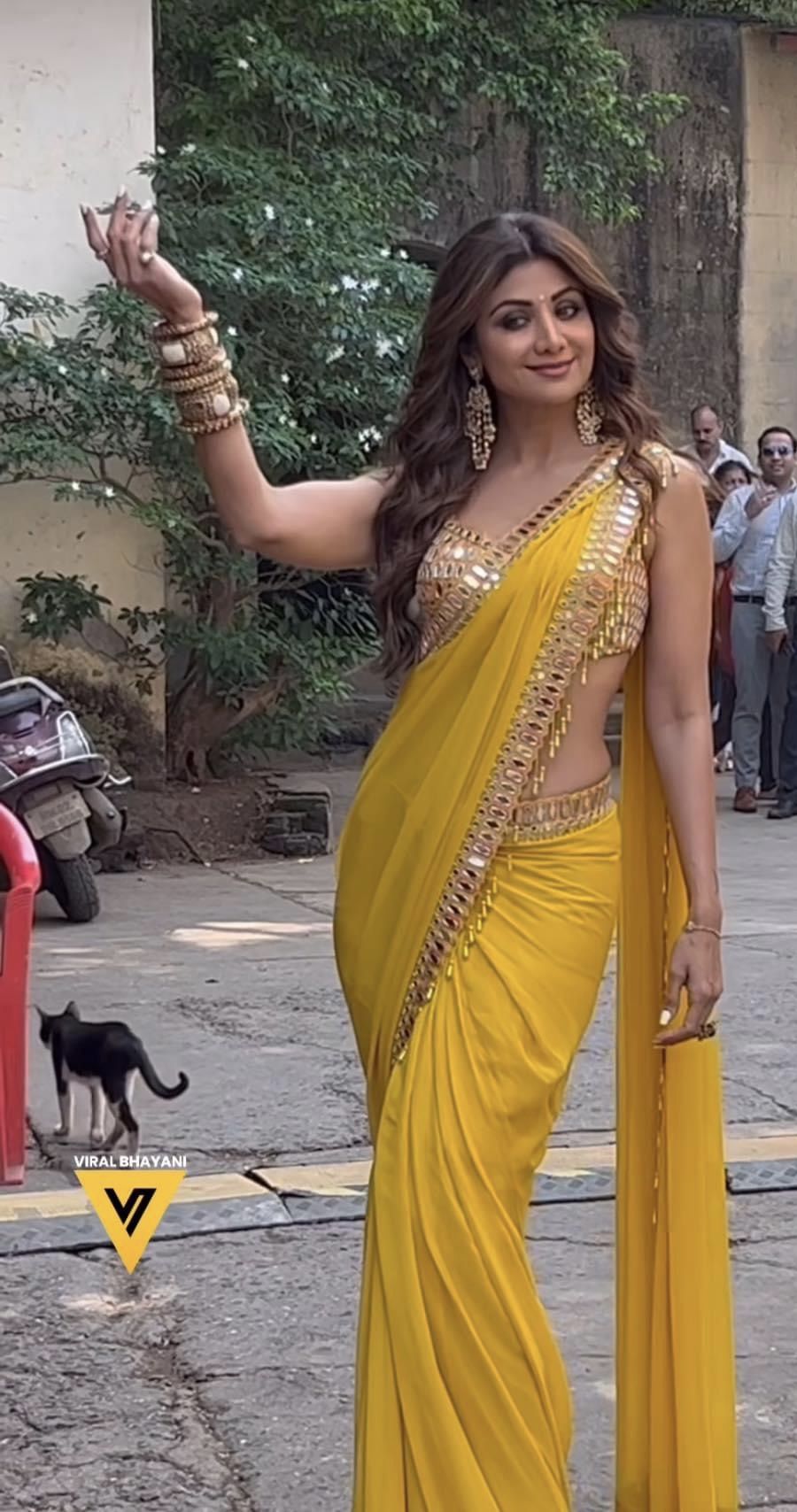 Shilpa Shetty inspired Sunshine Glam Saree with Designer Blouse