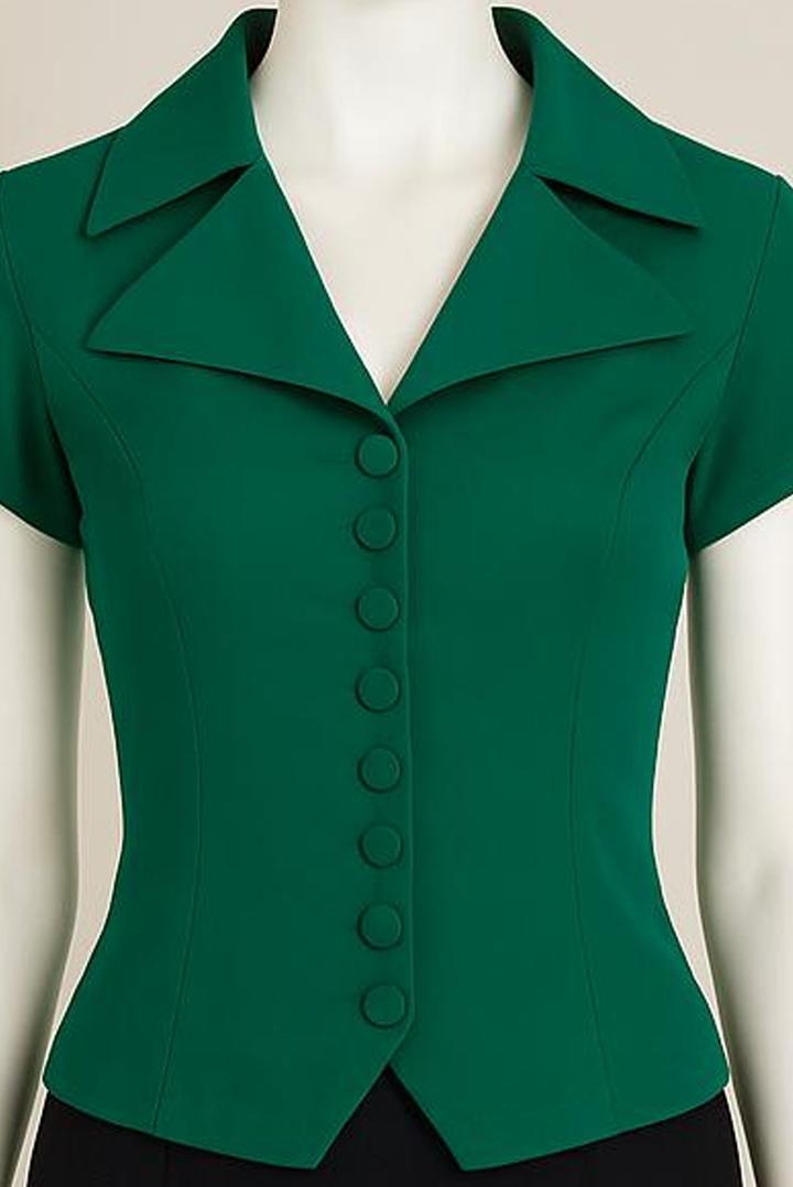 Emerald Vintage-Inspired Fitted Blouse
