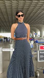 Mouni Roy Navy Retro Polka Halter Midi Dress with Belt