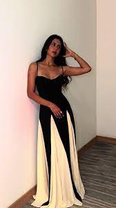 Sonam Bajwa Inspired black and White Paneled Maxi Dress