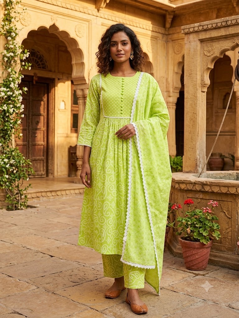 Jahnavi Kapoor inspired Lemon green Kurta set
