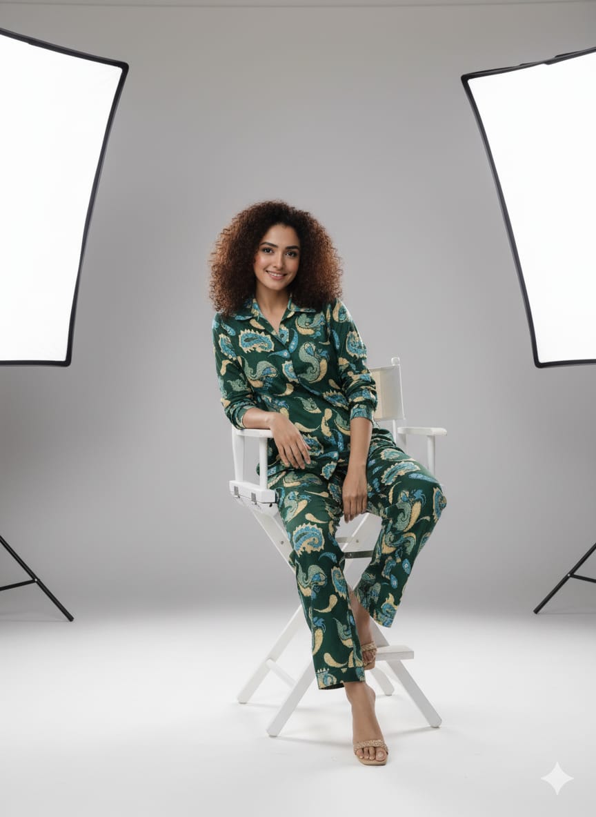 Kiara Advani inspired Emerald Elegance Printed Co-ord Set