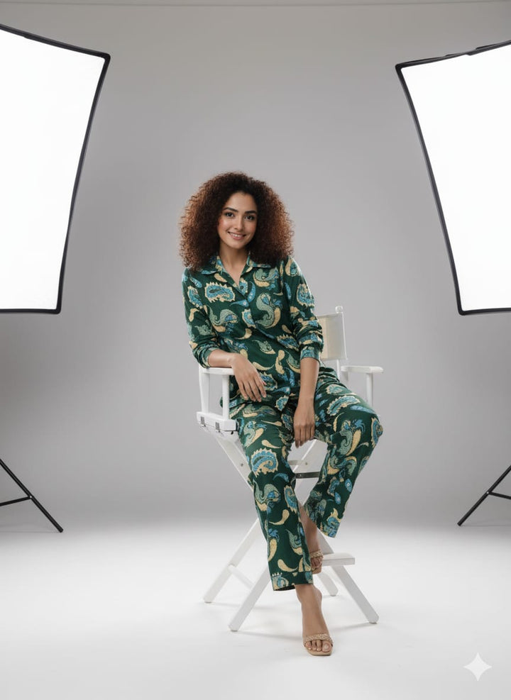 Kiara Advani inspired Emerald Elegance Printed Co-ord Set