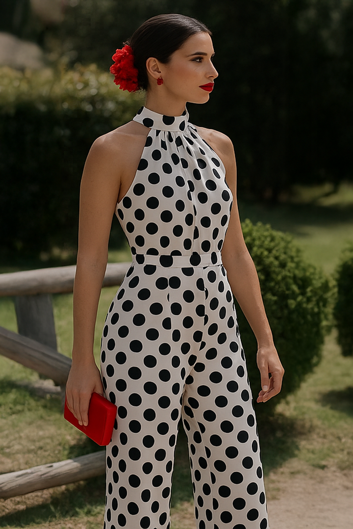 Polka Dot Halter Neck Jumpsuit