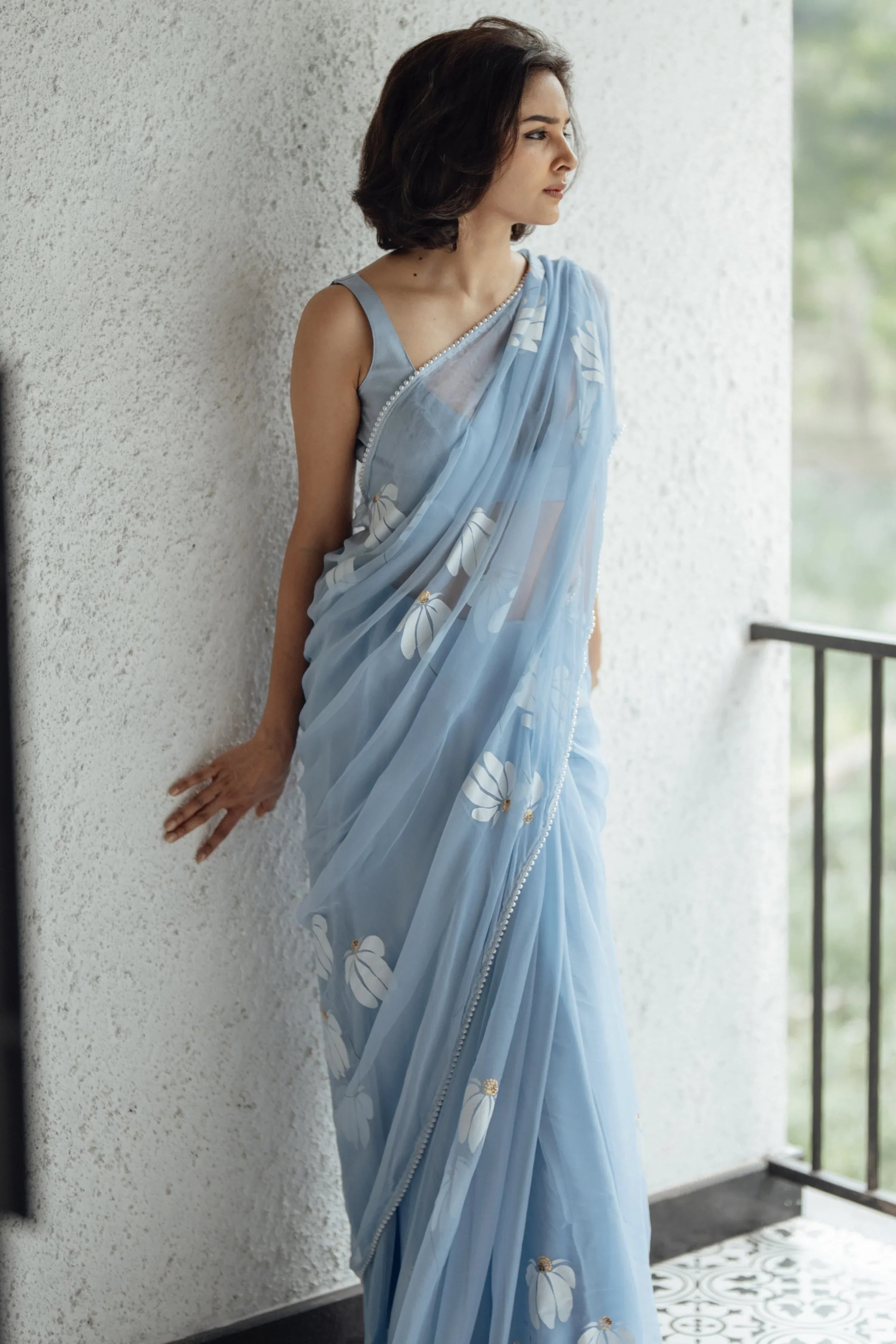 Ashika Ranganatha inspired Bold Blossom Printed Saree